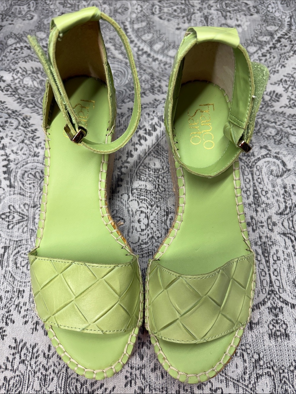 Lime Green Leather Franco Sarto Women's Ankle-Strap Sandals - 7